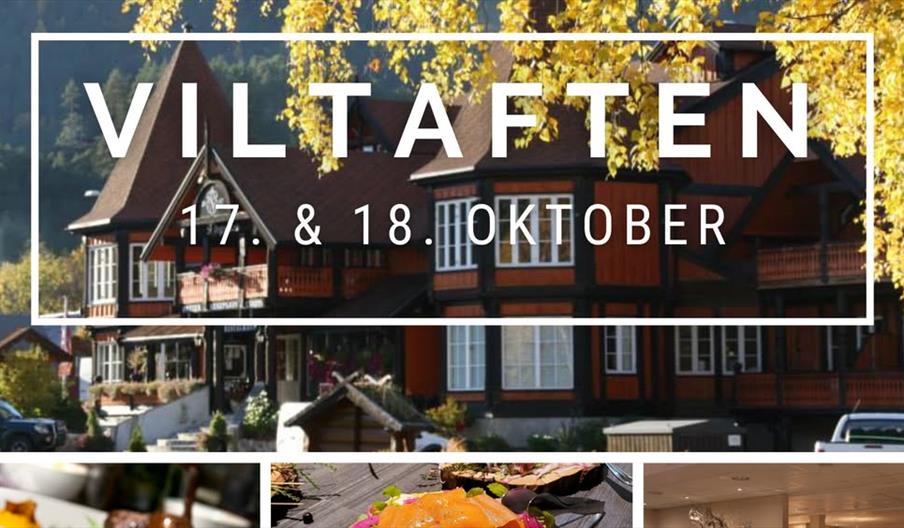 Bilde av Sølvgarden hotell med stor tekst om viltaften