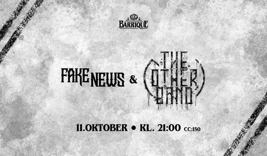 grå konsertplakat for Fake News + The Other Band som skal spille på Barrique.