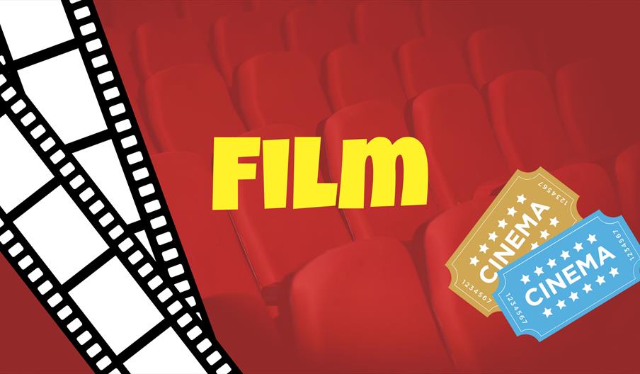 Bilde av kinosalseter, med teksten "Film" på.