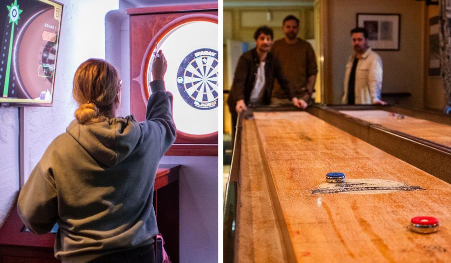 Gratis shuffleboard & modern darts på Håndverkeren