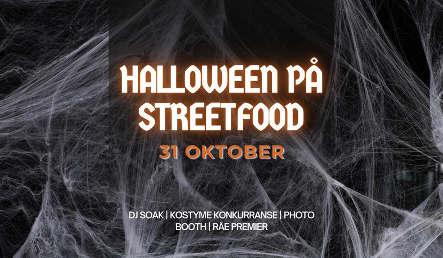 Halloweenplakat svart bakgrunn med masse spindelvev.