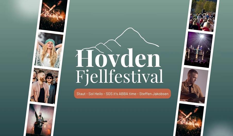 Plakat for Hovden Fjellfestival med logo og bilde av artister