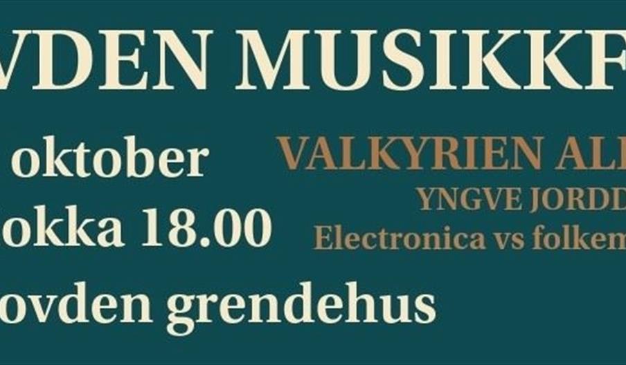 Plakat med informasjon om Hovden musikkfest: artiser, tidspunkt og sted