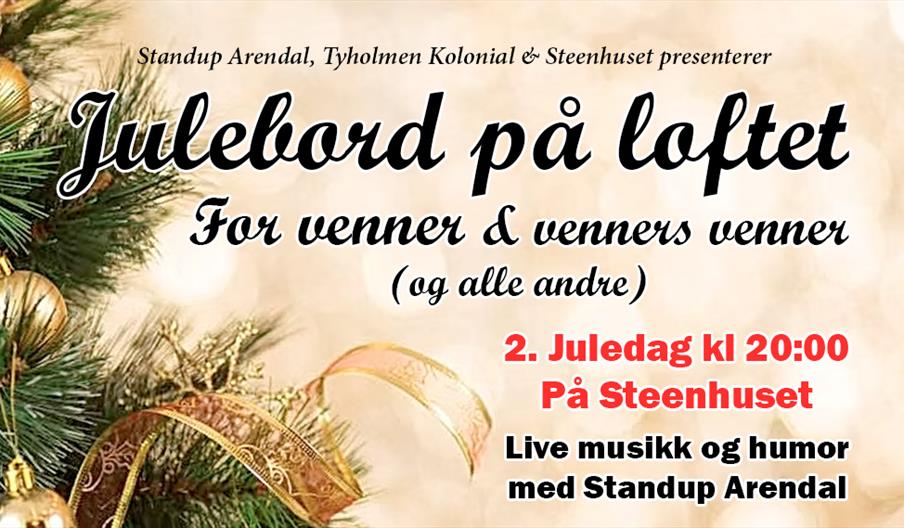 plakat med granbar og julekuler i gull