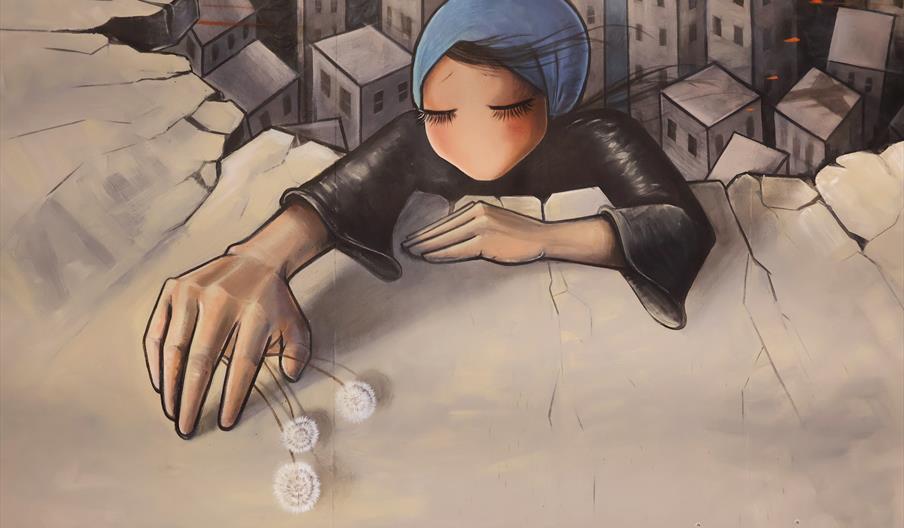 Kunstverk av grafittikunstner Shamsia Hassani som er en del av ny utstilling.