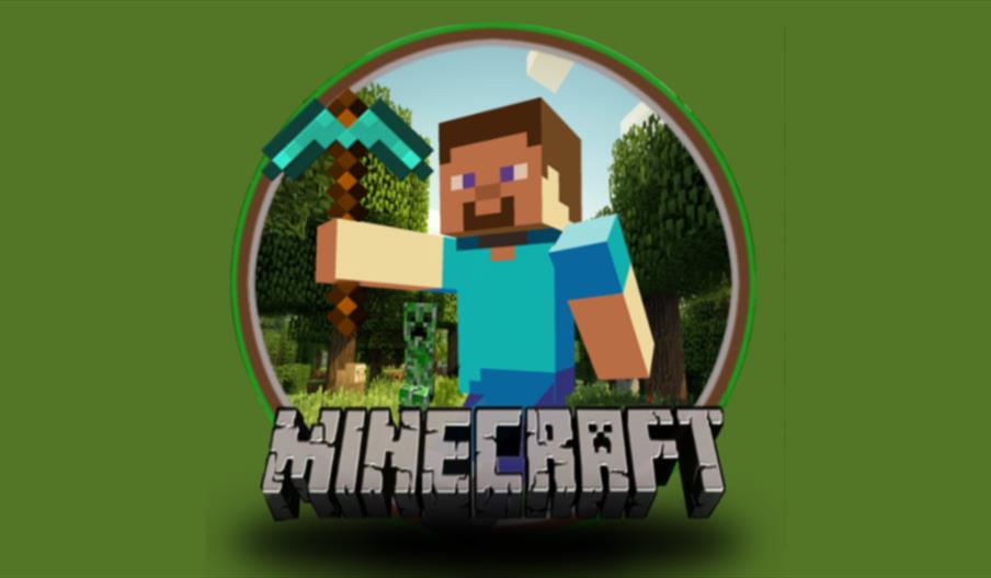 Minecraftfigur som peker mot noe.