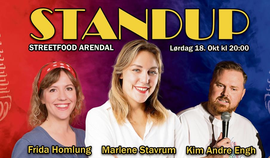 Standupplakat med bilde av Homlung, Stavrum, Engh