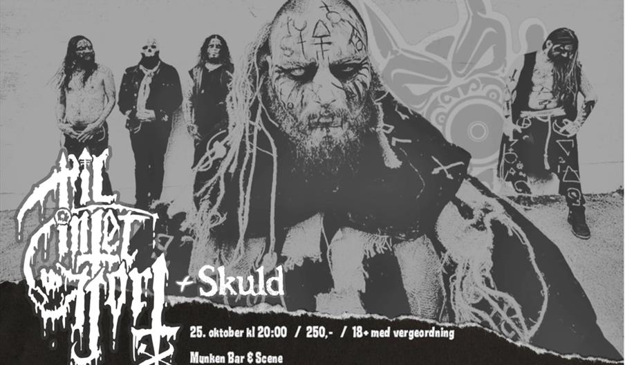 blackmetal plakat for Tilintetgjort og Skuld som skal spille på Munken bar og scene.