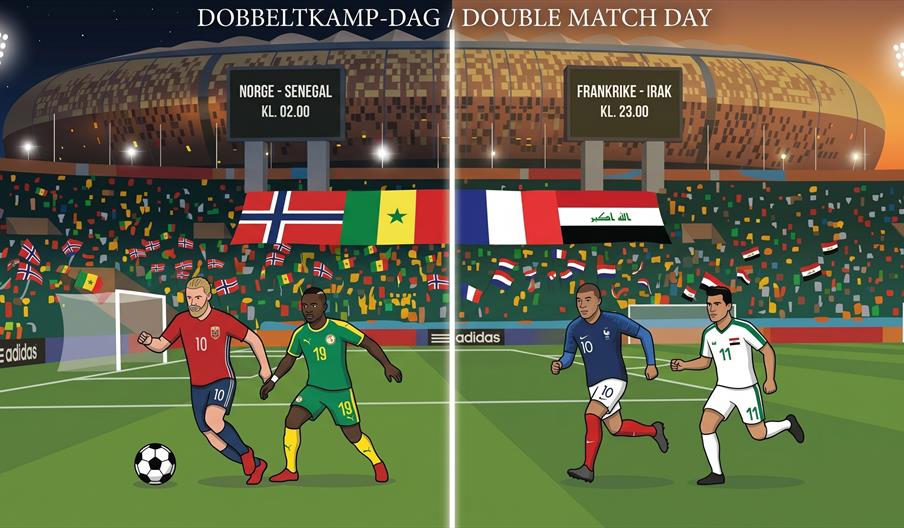 Norge - Senegal kl. 02:00 / Frankrike - Irak kl. 23.00
