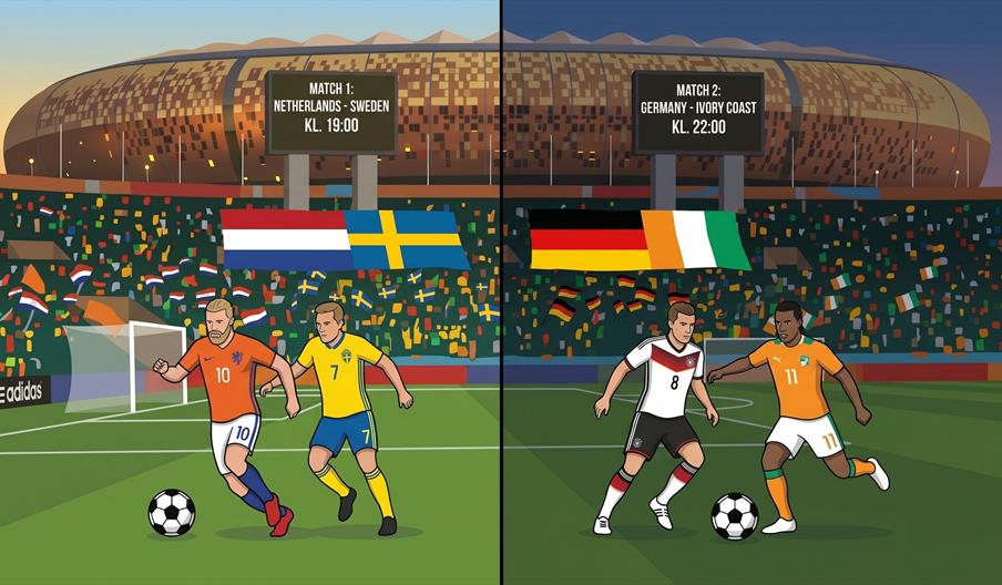 Nederland - Sverige kl. 19.00 og Tyskland - Elfenbenskysten kl. 22.00