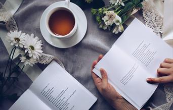 Bok liggende på bord, med hånd som peker på teksten. Foto: Thought Catalog Books. CC BY 2.0