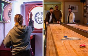 Gratis shuffleboard & modern darts på Håndverkeren