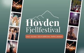 Plakat for Hovden Fjellfestival med logo og bilde av artister