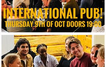 plakat for international pub 9.oktober på Steenhuset vinbar