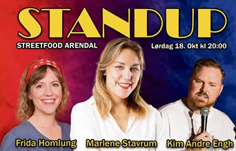 Standupplakat med bilde av Homlung, Stavrum, Engh