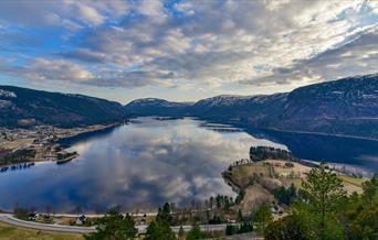 Drone photo over  Prestneset. bobilcamp, Bygland, Setesdal