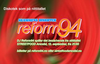 rød plakat for skammens diskotek