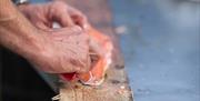 En som fileterer ett fiskestykke