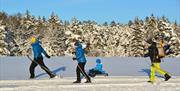 Familie på ski i vinterlandskap