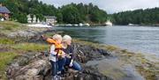 Mother and son with fishing rod at Furøya