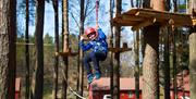 gutt suser avgårde i zipline i TrollPark Hove.