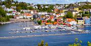 Arendal marina seen from Hisøy island across the fjord.