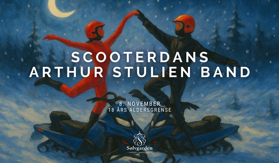 Bilde av plakat med to personer som danser oppå hver sin snøscooter i månelys Bilde av plakat med to personer som danser oppå hver sin snøscooter i månelys